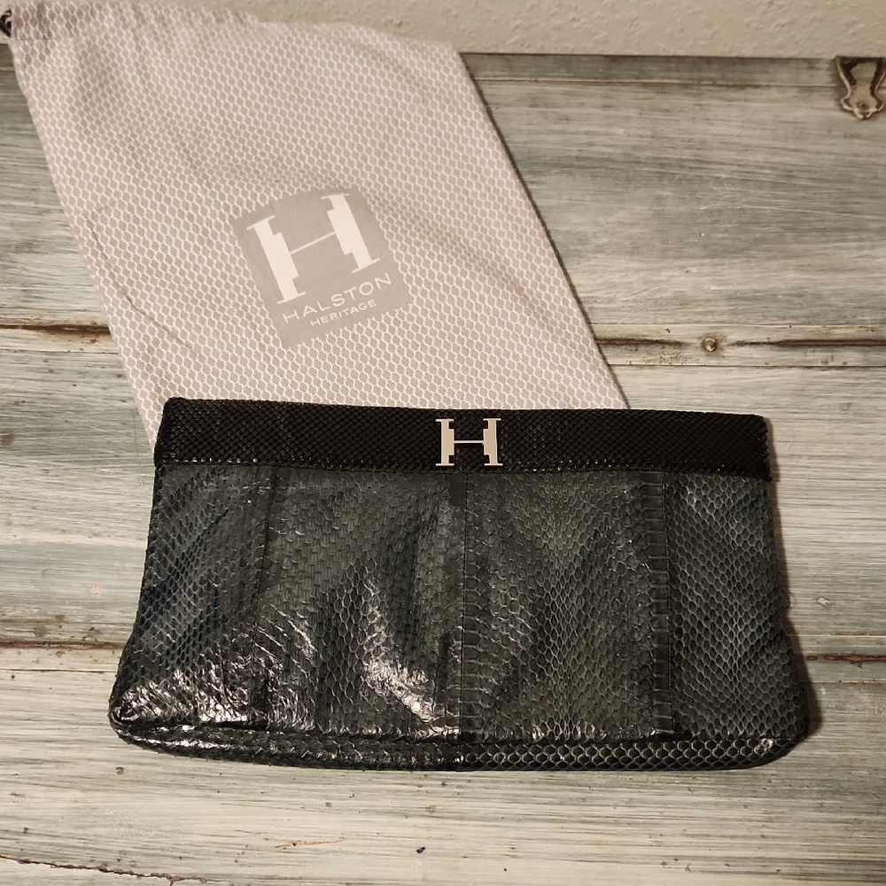 Halston Black and Green Clutch